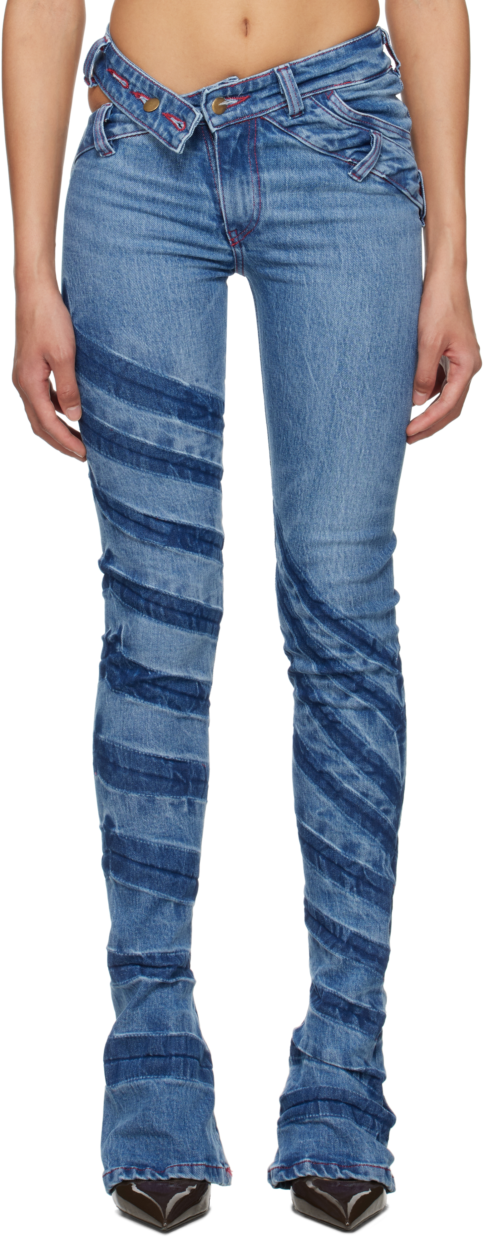 MASHA POPOVA のホルターネック デニム トップス Masha Popova - Blue Stripe Bias Cut Bell Bottom Jeans