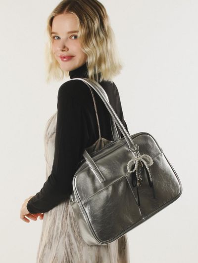 Masmarulez 304 leather pouch shoulder bag _ Silver