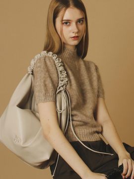 Masmarulez Leather 2way shirring hobo bag _ Beige gray