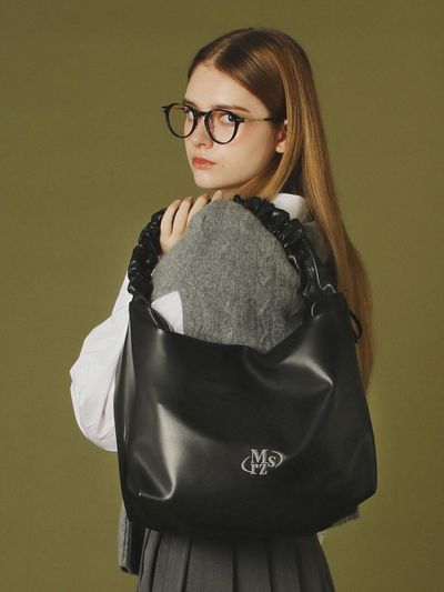 Masmarulez Leather 2way shirring hobo bag _ Black