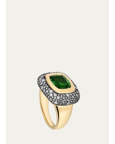 Mason and Books 14K Large Floret Ring with East-West Green Tourmaline and Diamonds