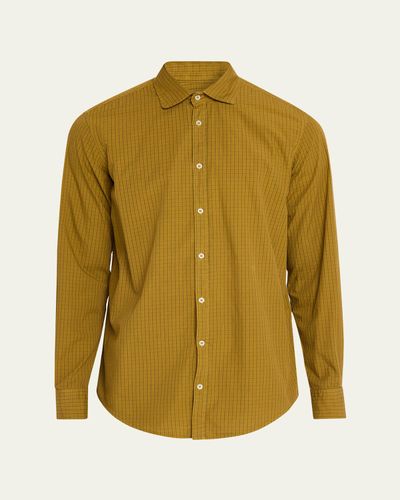 Massimo Alba Men's Micro Check Canary Cotton Shirt