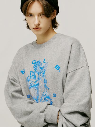 MATCHGLOBE Cat Printing Sweatshirt - Melange Grey