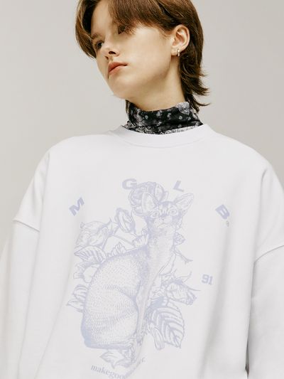MATCHGLOBE Cat Printing Sweatshirt - White