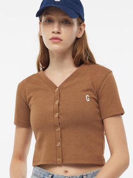 MATCHGLOBE MINI G LOGO V-NECK CARDIGAN (BROWN)