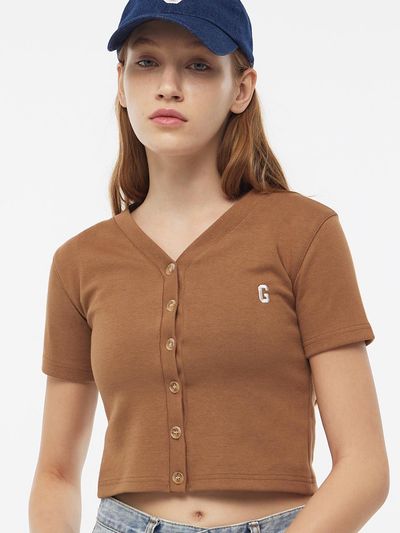 MATCHGLOBE MINI G LOGO V-NECK CARDIGAN (BROWN)