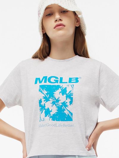 MATCHGLOBE PALM TREE CROPPED T-SHIRT (LIGHT MELANGE)