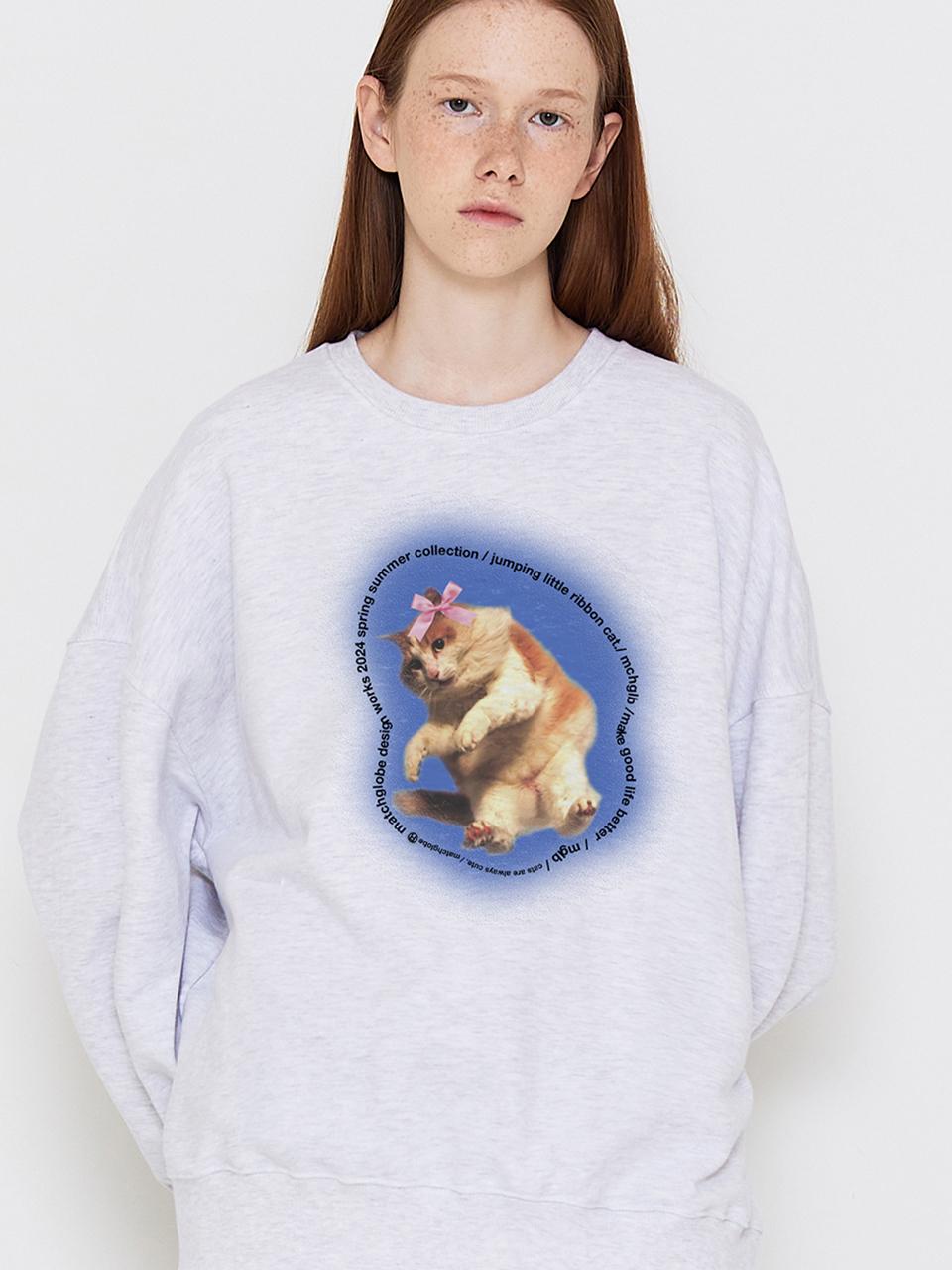MATCHGLOBE RIBBON KITTEN SWEATSHIRT (LIGHT MELANGE)