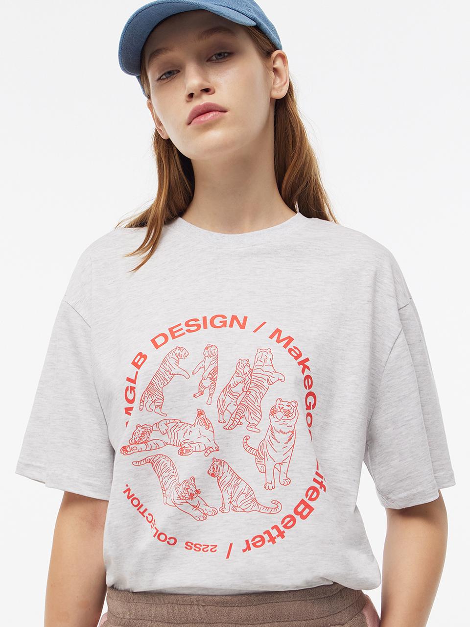 MATCHGLOBE TIGER CIRCLE DRAWING T-SHIRT (LIGHT MELANGE)