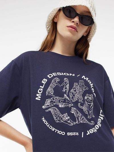 MATCHGLOBE TIGER CIRCLE DRAWING T-SHIRT (NAVY)