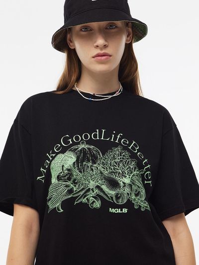 MATCHGLOBE VEGETABLE DRAWING T-SHIRT (BLACK)
