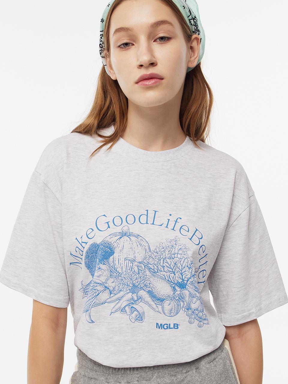 MATCHGLOBE VEGETABLE DRAWING T-SHIRT (LIGHT MELANGE)