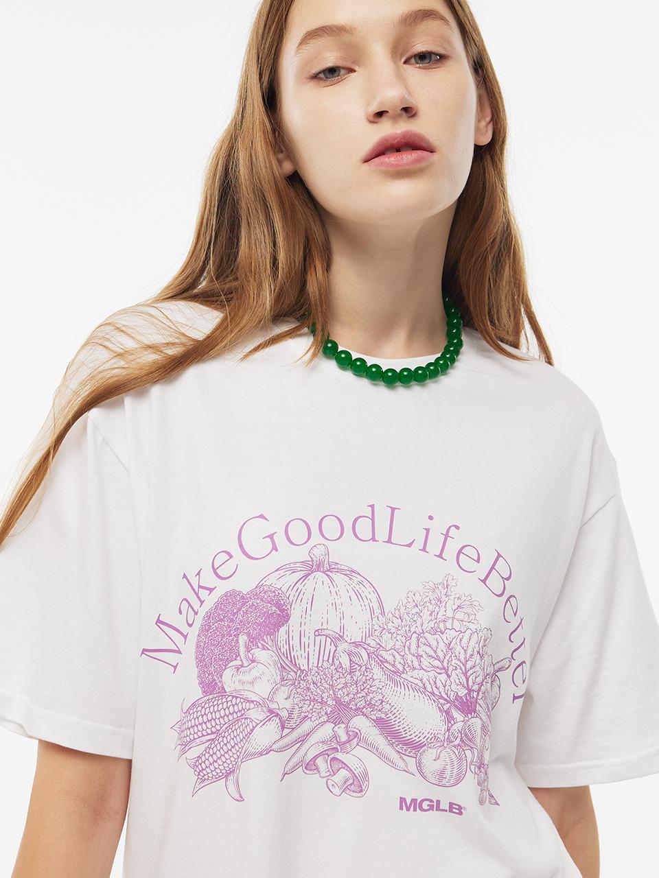 MATCHGLOBE VEGETABLE DRAWING T-SHIRT (WHITE)