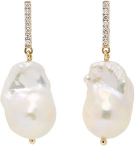Mateo Mateo White Diamond Bar Baroque Pearl Earrings