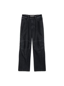 Matin Kim Biker Detail Washed Leather Pants [Navy]