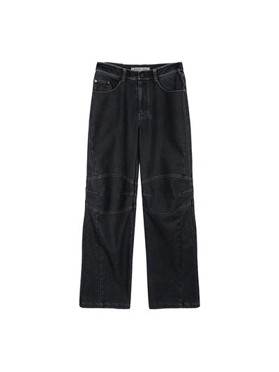 Matin Kim Biker Detail Washed Leather Pants [Navy]