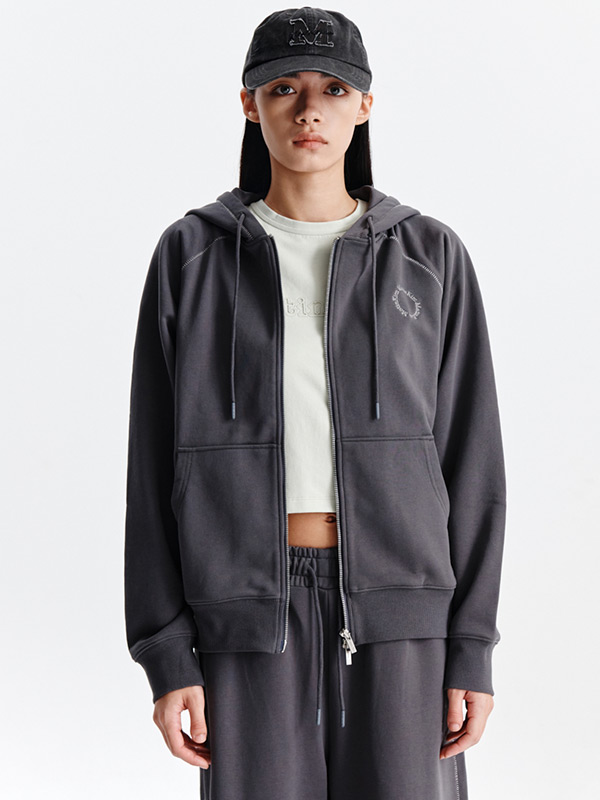 Matin Kim - CIRCLE LOGO STITCH HOODY ZIP UP IN CHARCOAL