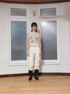 Matin Kim DAMAGE PATCH DENIM PANTS [WHITE]