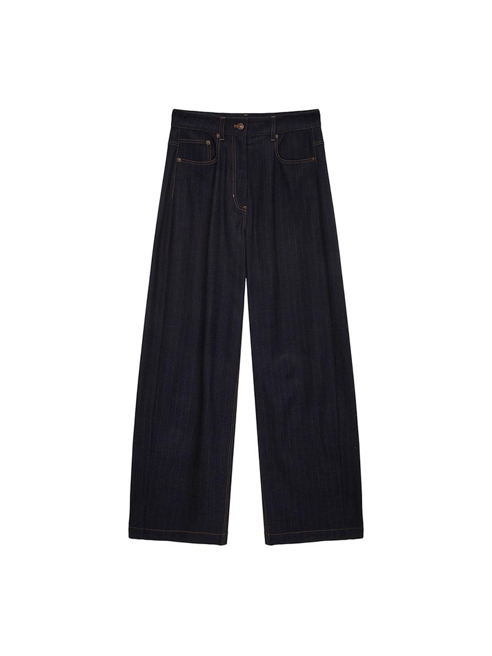 Matin Kim Denim Like Stripe Wide Pants [Navy]