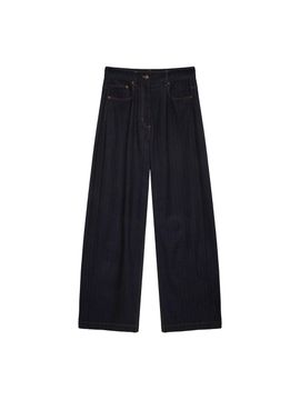 Matin Kim Denim Like Stripe Wide Pants [Navy]