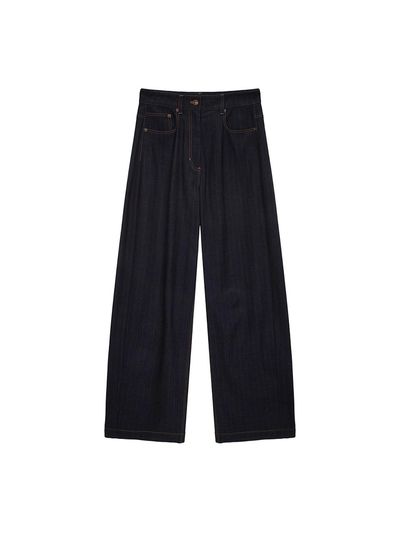 Matin Kim Denim Like Stripe Wide Pants [Navy]