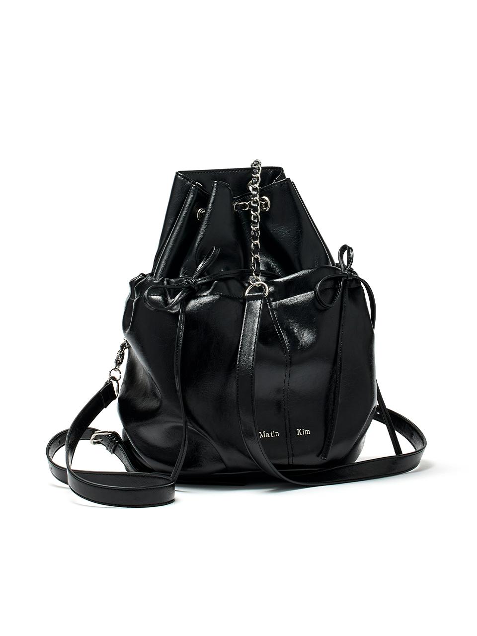 Matin Kim Draw String Ribbon Back Pack [Black]