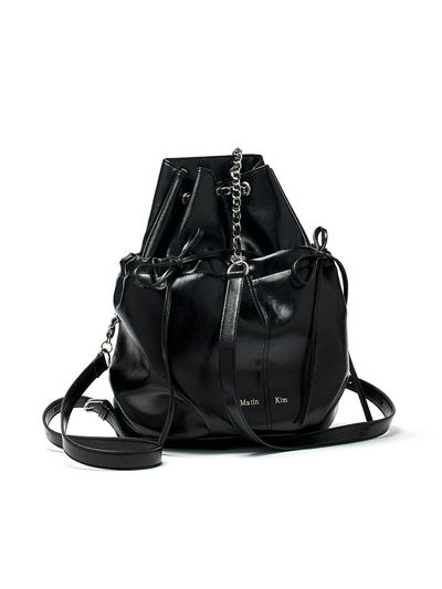 Matin Kim Draw String Ribbon Back Pack [Black]