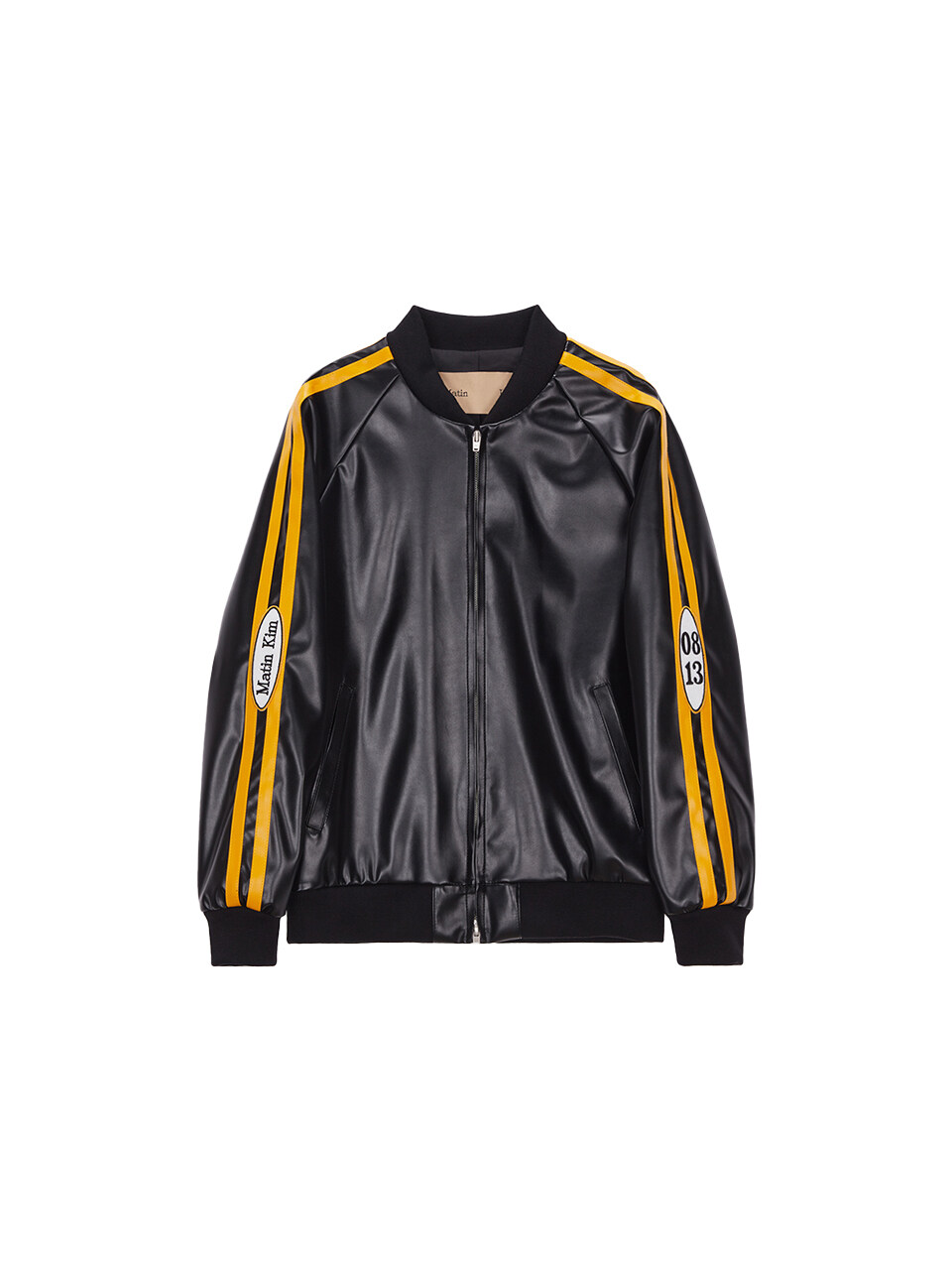 Matin Kim - Faux Leather Stadium Jumper_Black
