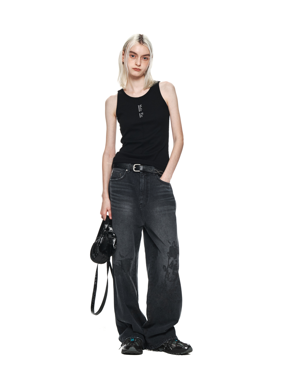 Matin Kim Flower Printed Jeans - Charcoal