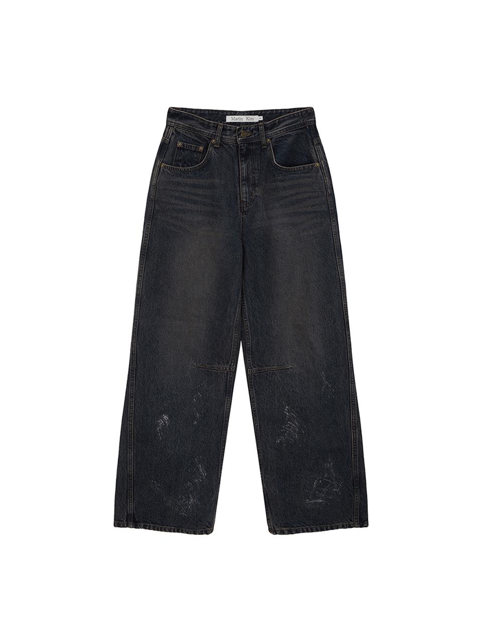 Matin Kim Foil Detail Low Rise Baggy Pants [Navy]
