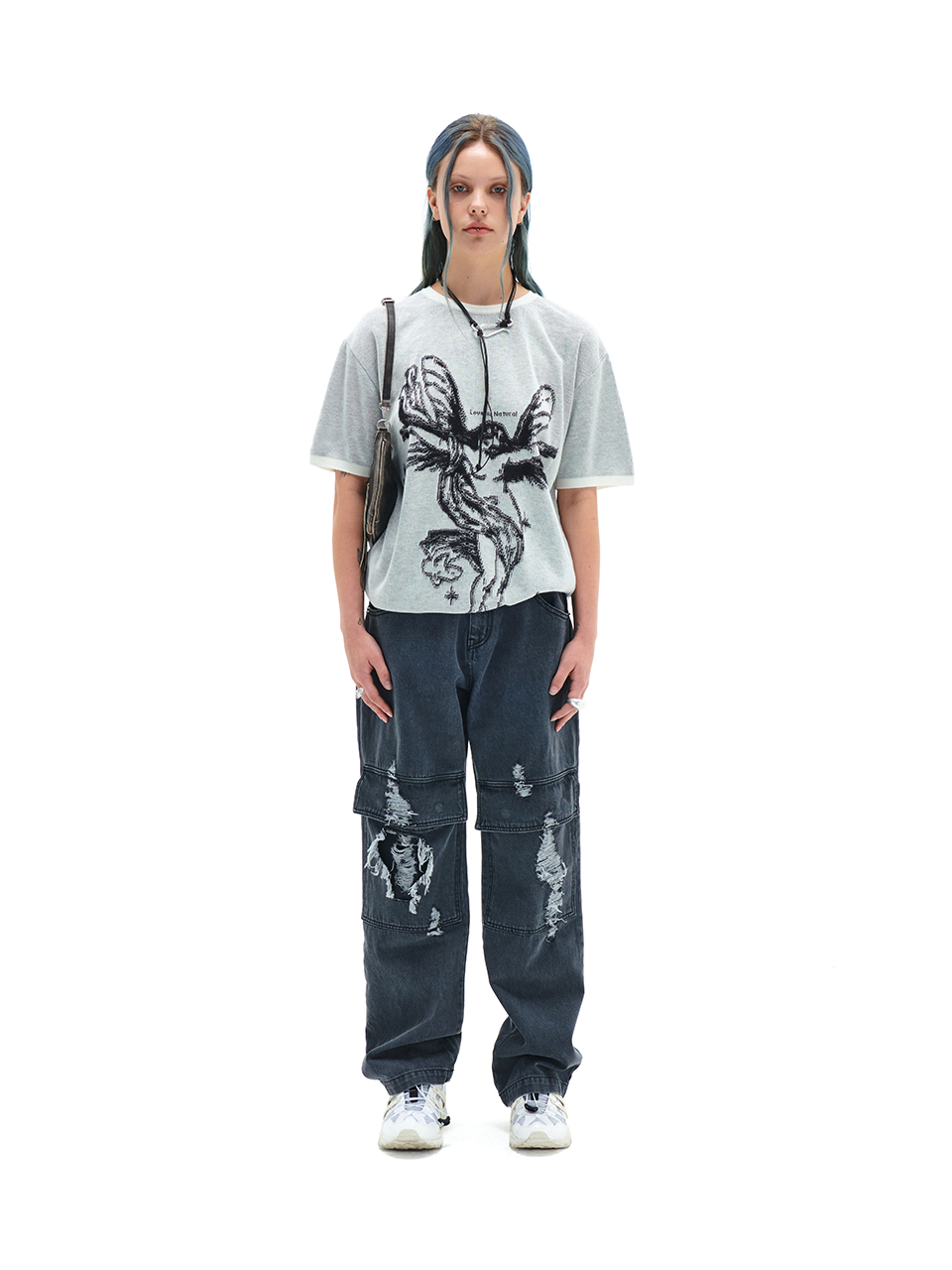 Matin Kim Knee Pocket Distressed Jeans - Gray