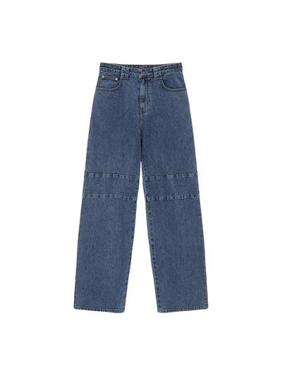 Matin Kim KNEE POINT STRIPE DENIM PANTS IN BLUE