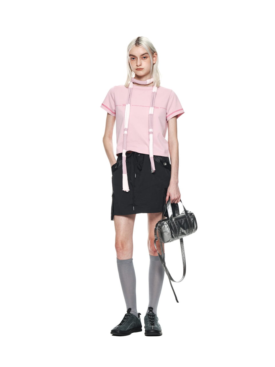 Matin Kim Matin Small Line Logo Stitch Cropped T-shirt