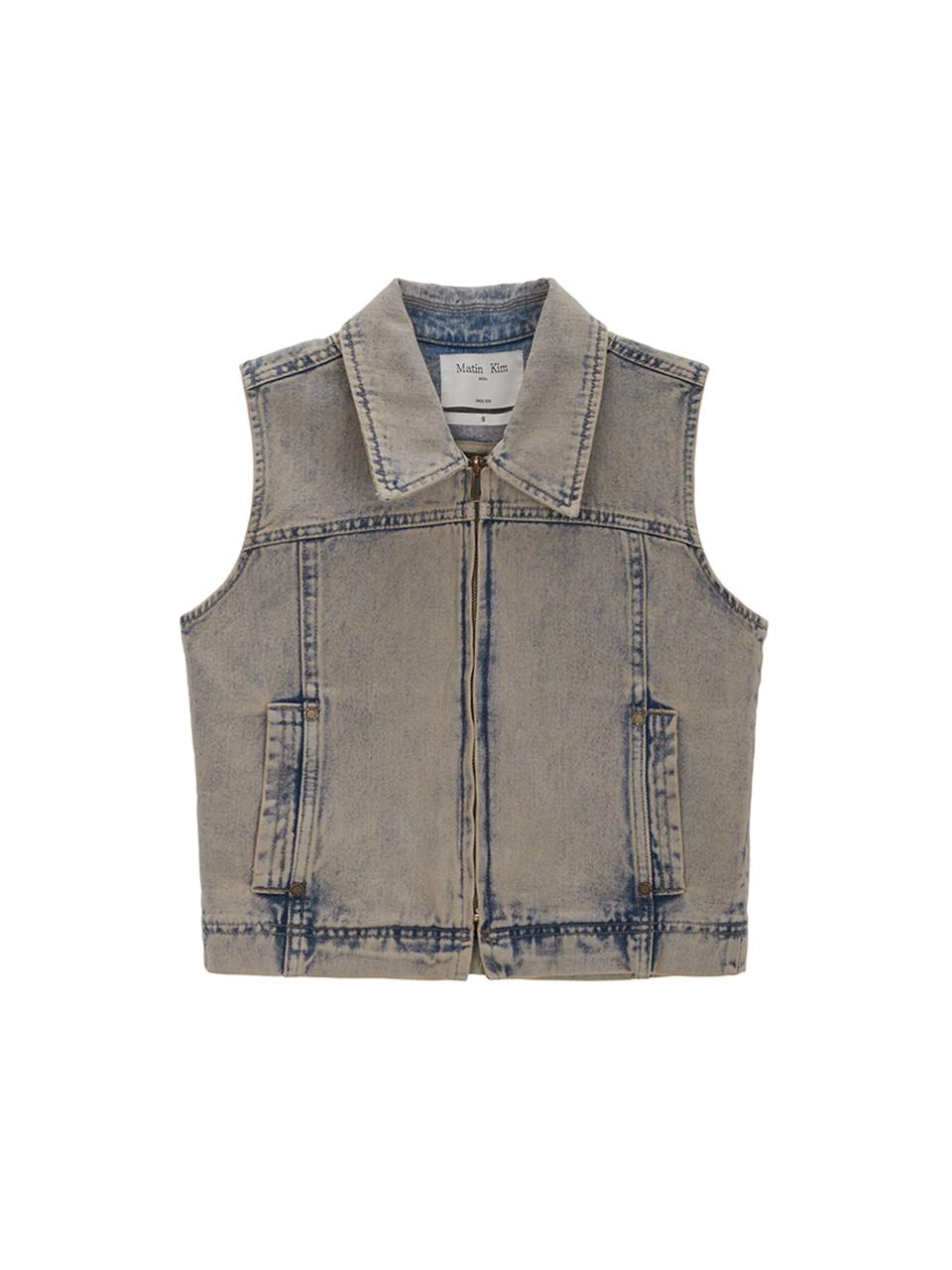 Matin Kim Slim Zip Up Denim Vest_Beige