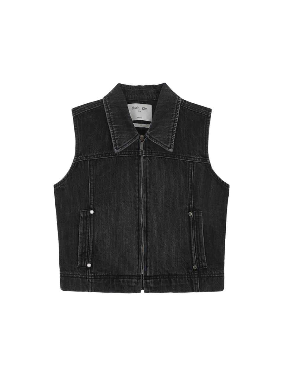 Matin Kim Slim Zip Up Denim Vest_Black