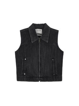 Matin Kim Slim Zip Up Denim Vest_Black