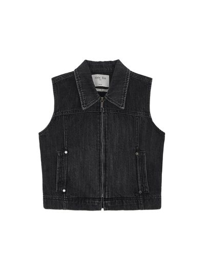 Matin Kim Slim Zip Up Denim Vest_Black