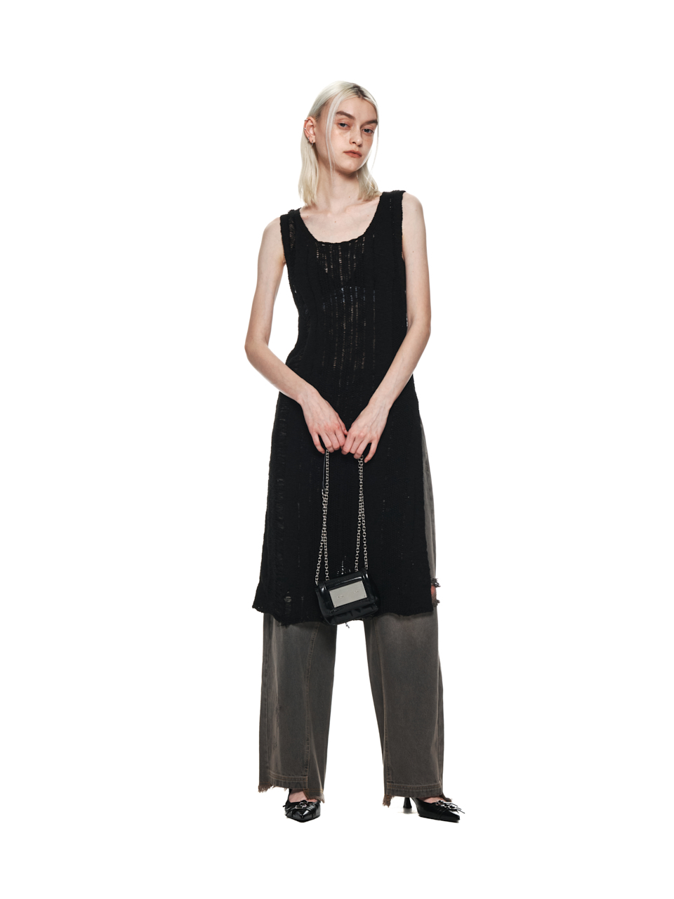 Matin Kim Striped Chunky Knit Dress - Black