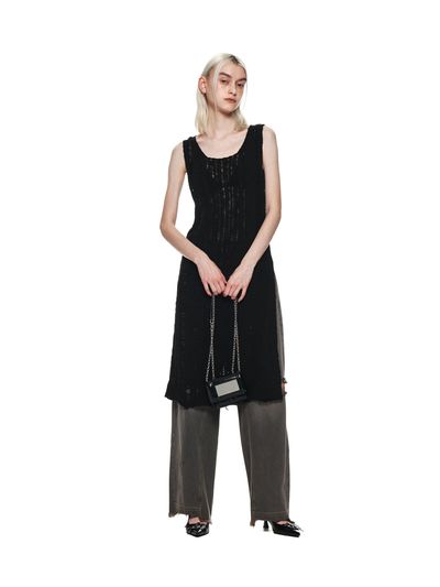 Matin Kim Striped Chunky Knit Dress - Black