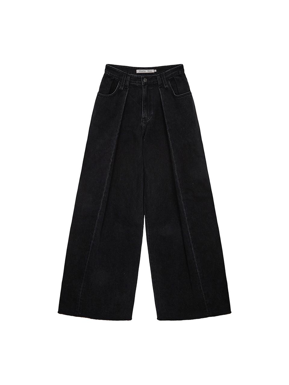 Matin Kim Tuck Point Wide Leg Denim Pants [Black]