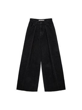 Matin Kim Tuck Point Wide Leg Denim Pants [Black]