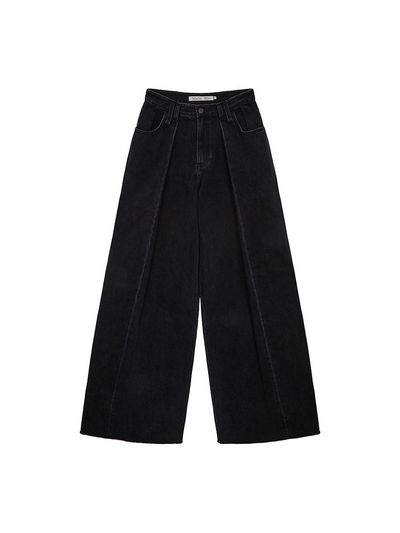 Matin Kim Tuck Point Wide Leg Denim Pants [Black]