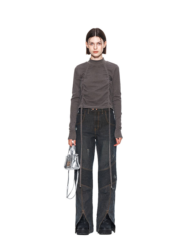 Matin Kim Vintage Biker Denim Pants (Dark Grey)