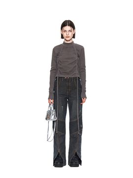 Matin Kim Vintage Biker Denim Pants (Dark Grey)