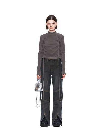 Matin Kim Vintage Biker Denim Pants (Dark Grey)