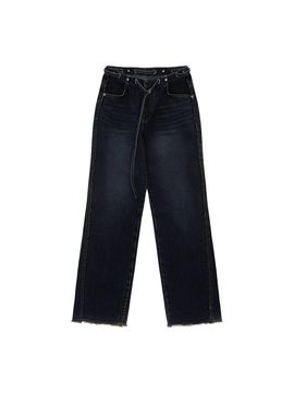 Matin Kim Waist String Belted Semi-Wide Denim Pants [Navy]