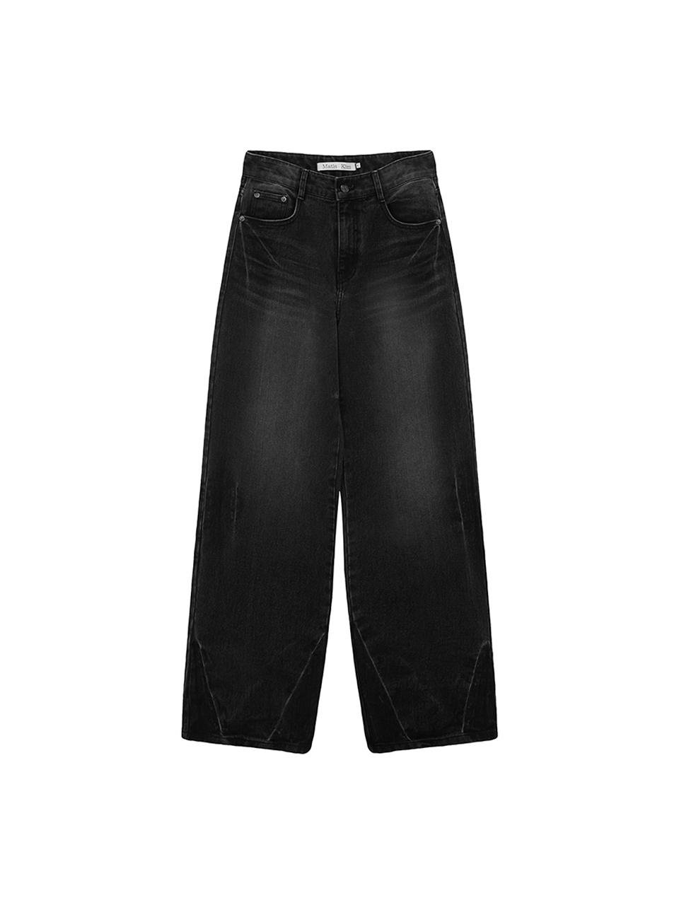 Matin Kim Washed Hem Semi-Wide Denim Pants [Black]
