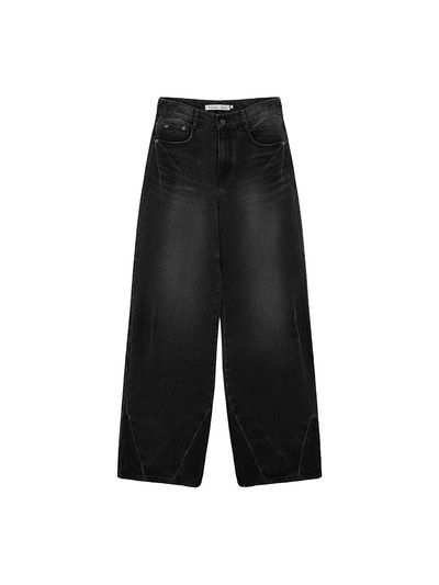 Matin Kim Washed Hem Semi-Wide Denim Pants [Black]