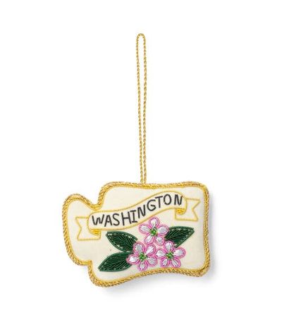Matr Boomie Matr Boomie Washington State Rhododendron Beaded Fabric Ornament - Embroidered