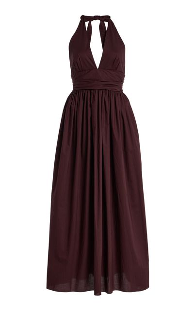 Matteau - Plunge Cotton Maxi Halter Dress Burgundy 2